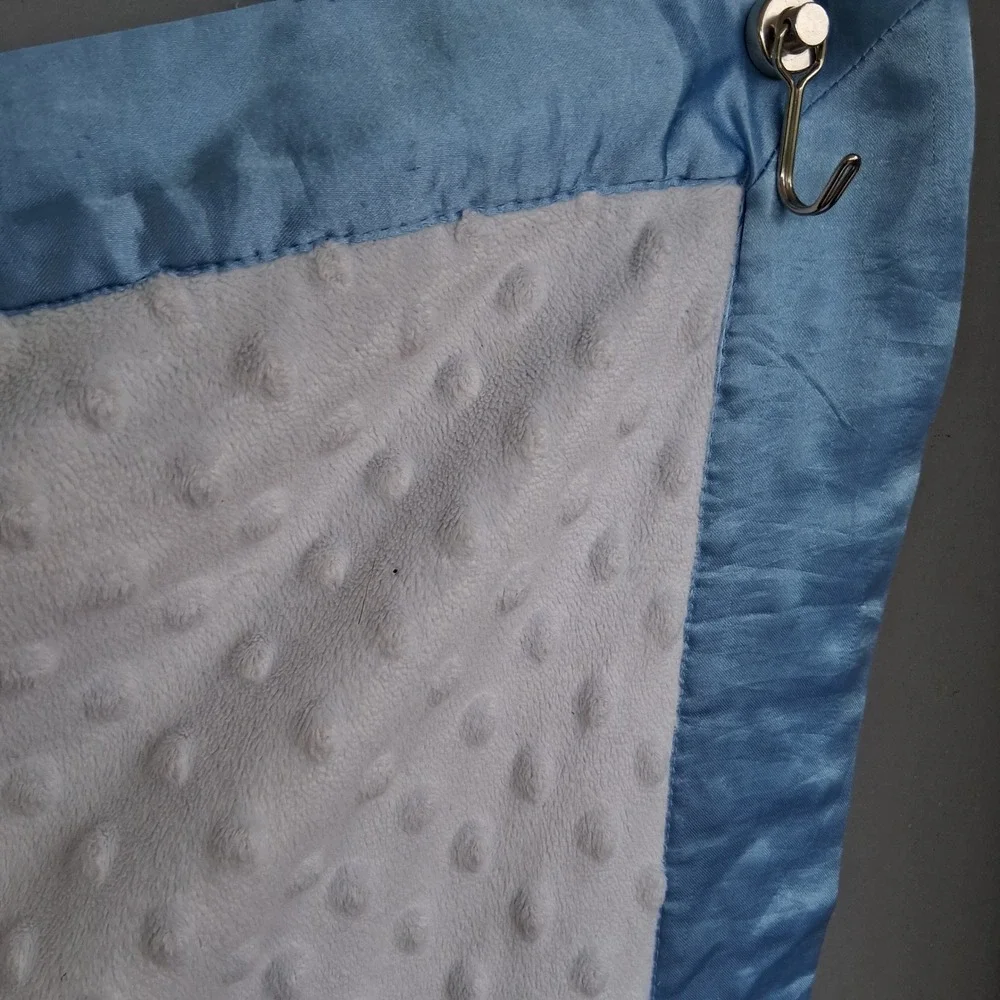 Vtg Y2K Blue Grey Patchwork Lion Baby Security Blanket Dot Satin Trim Lovey